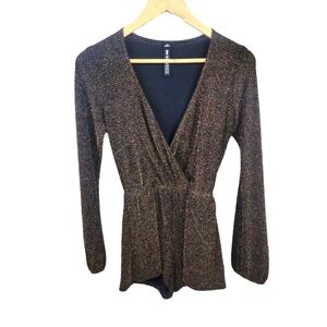 DESIGN LAB Long Sleeve Metallic Romper Size XS